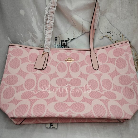 Coach City Tote Bag In Signature Canvas in powder pink - Picture 1 of 9